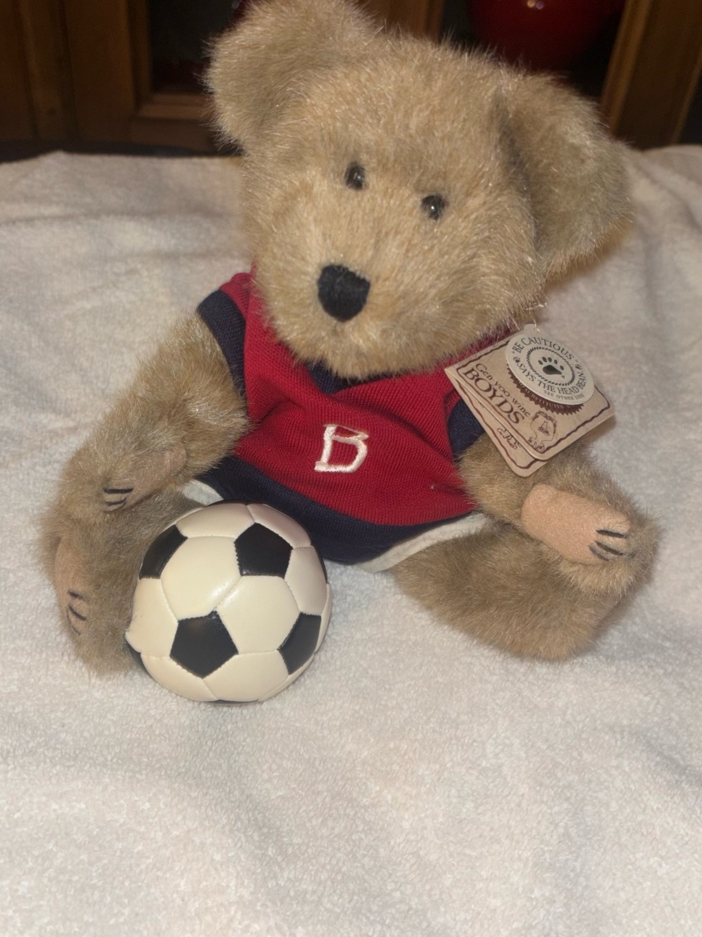 Boyds Bears Plush Soccer Teddy in Tan and Red